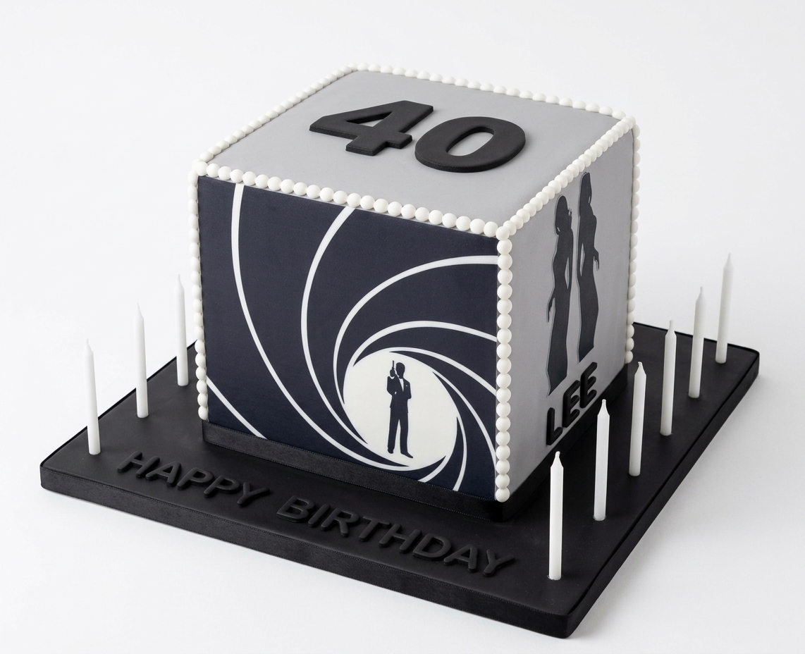 James Bond 007 Theme Birthday Cake with Custom Age