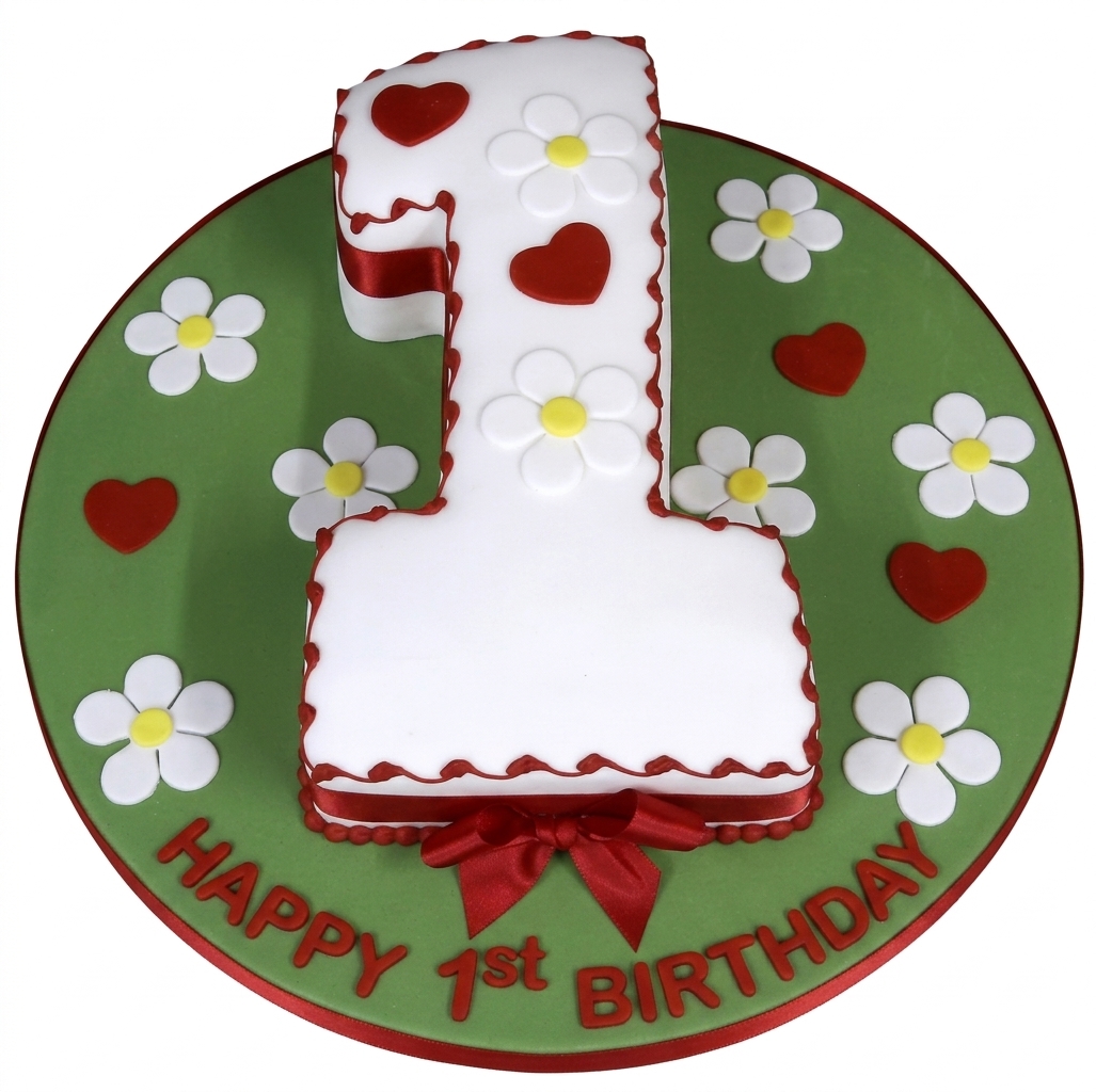 Daisy & Hearts 1st Birthday Cake
