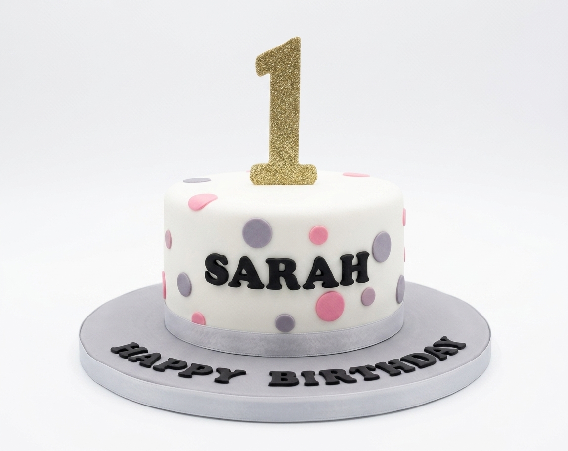 Girls Polka Dot Birthday Cake with Custom Age Topper