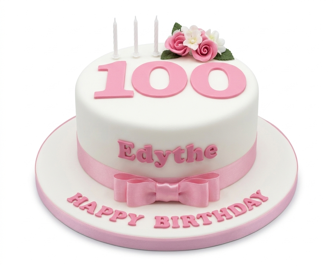 Floral Birthday Cake for Her with Ribbon & Custom Age