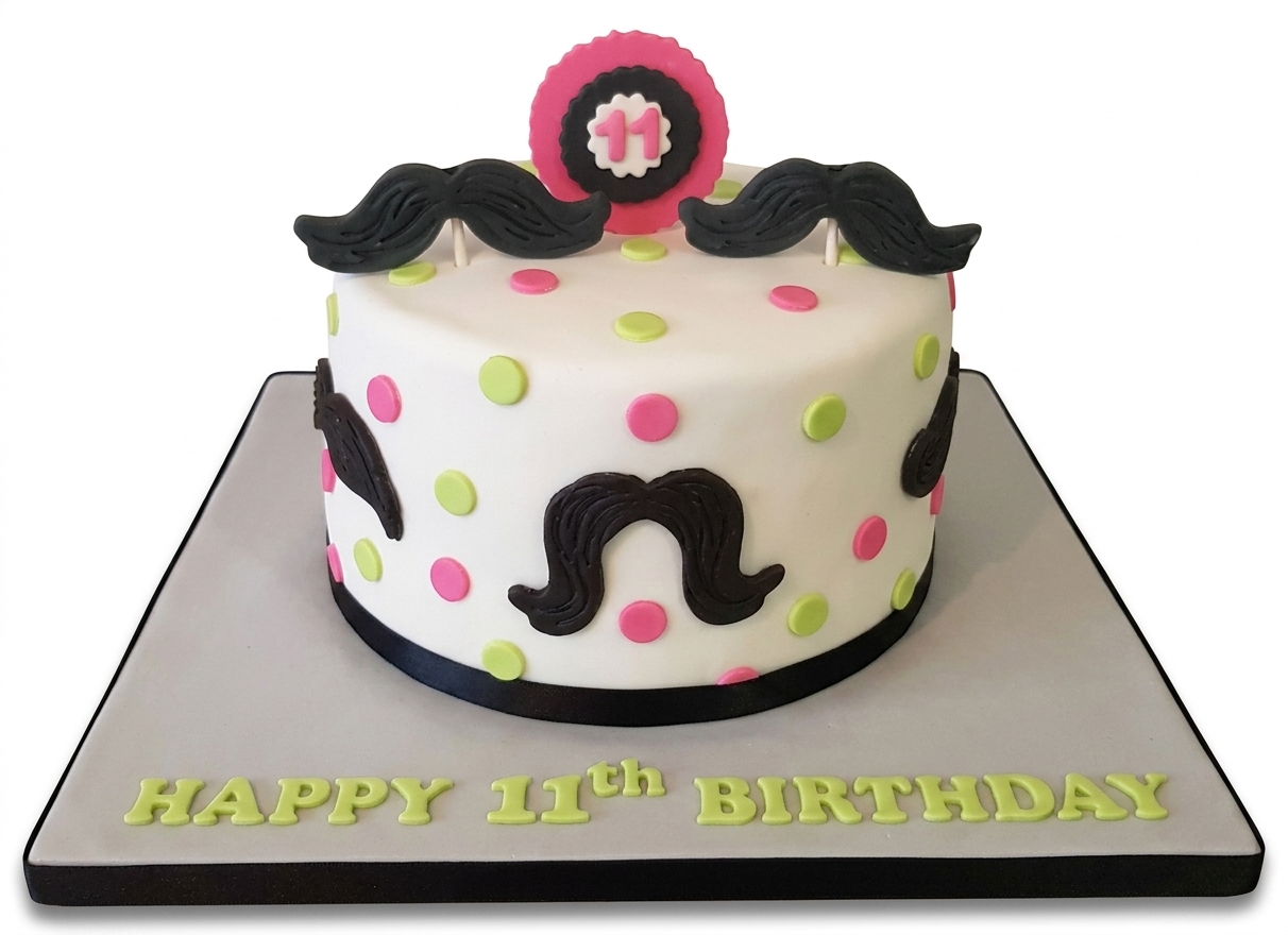 Mustache Theme Birthday Cake with Custom Age Topper