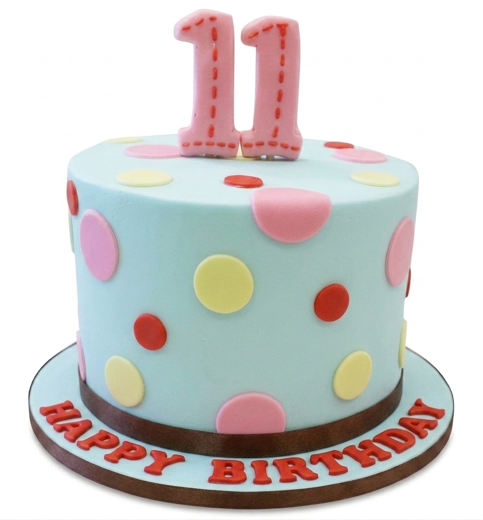 Colourful Polka Dot Kids Birthday Cake with Custom Age Topper