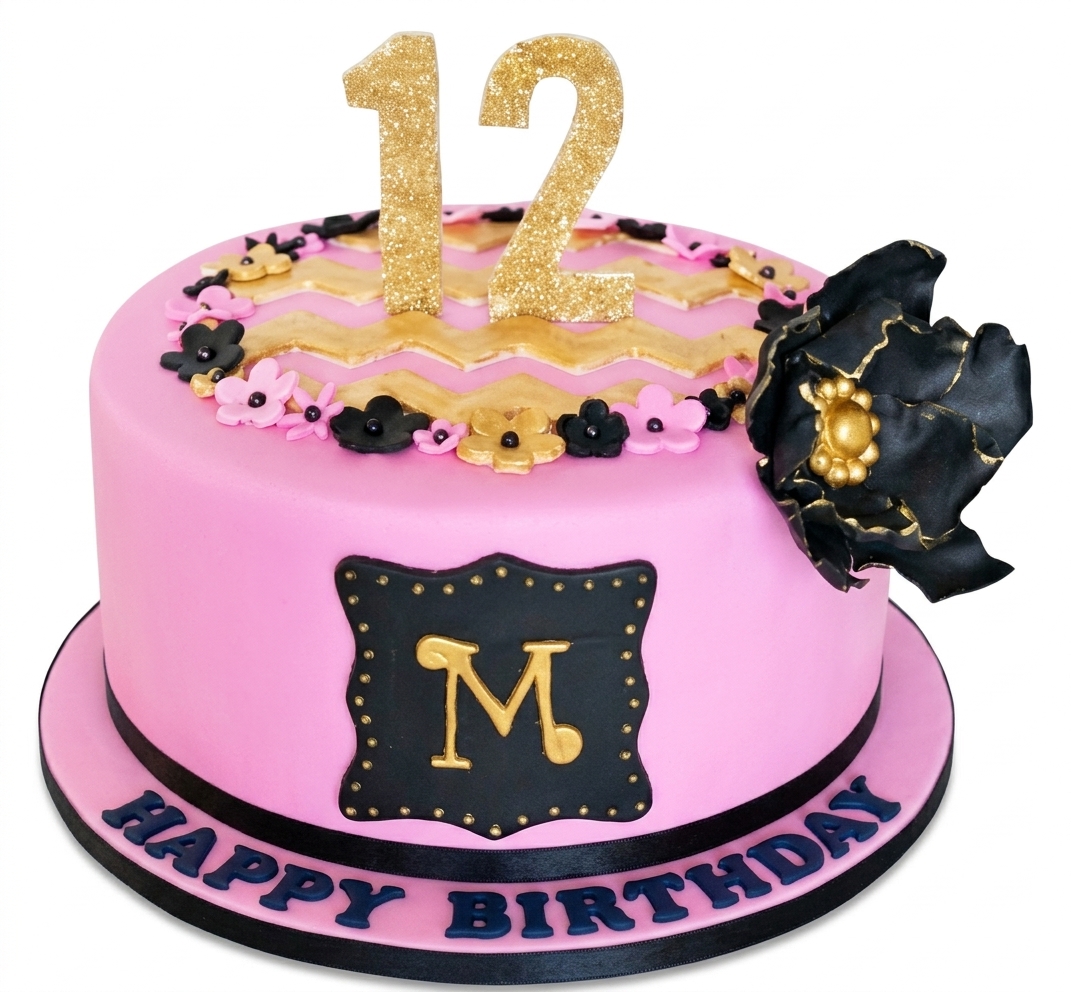 Pink & Gold Floral Birthday Cake for Girls
