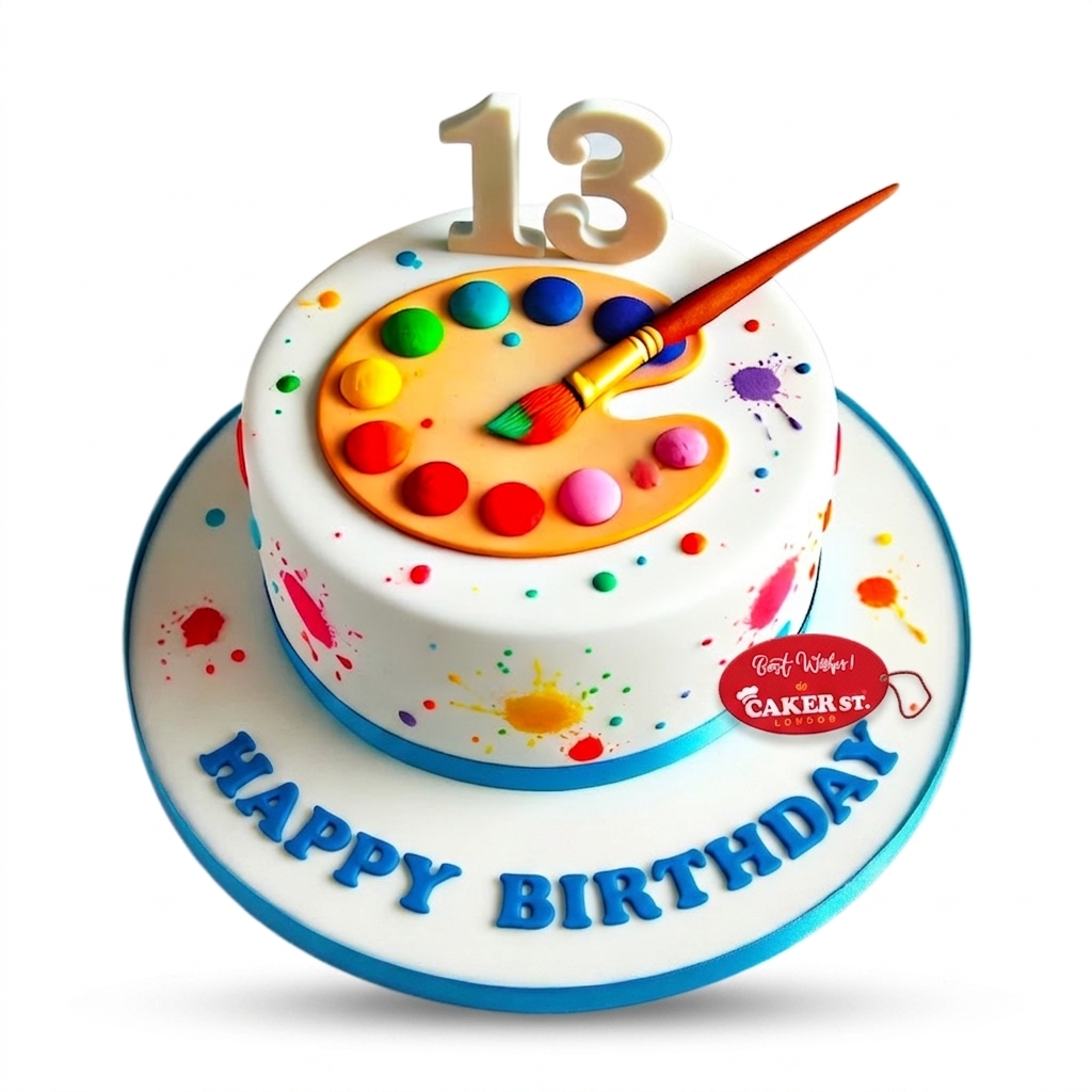 Art Theme Birthday Cake with Custom Age Topper