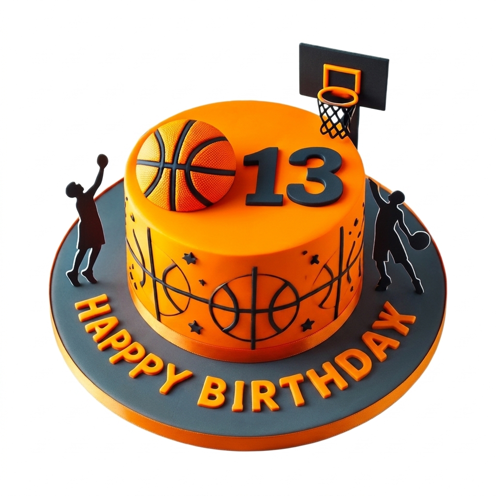 Basketball Birthday Cake with Custom Age Topper