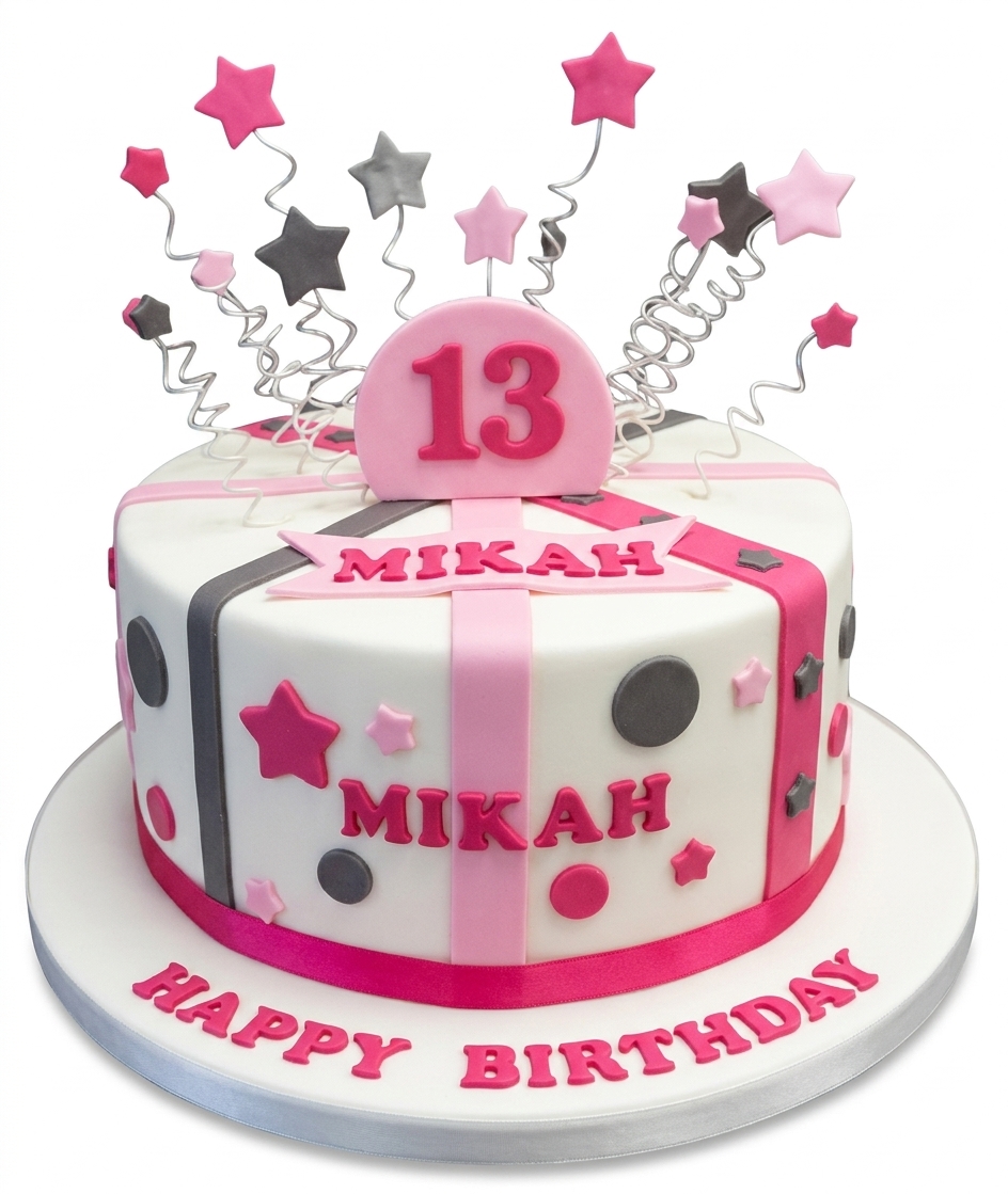 Pink Stars & Ribbons Birthday Cake