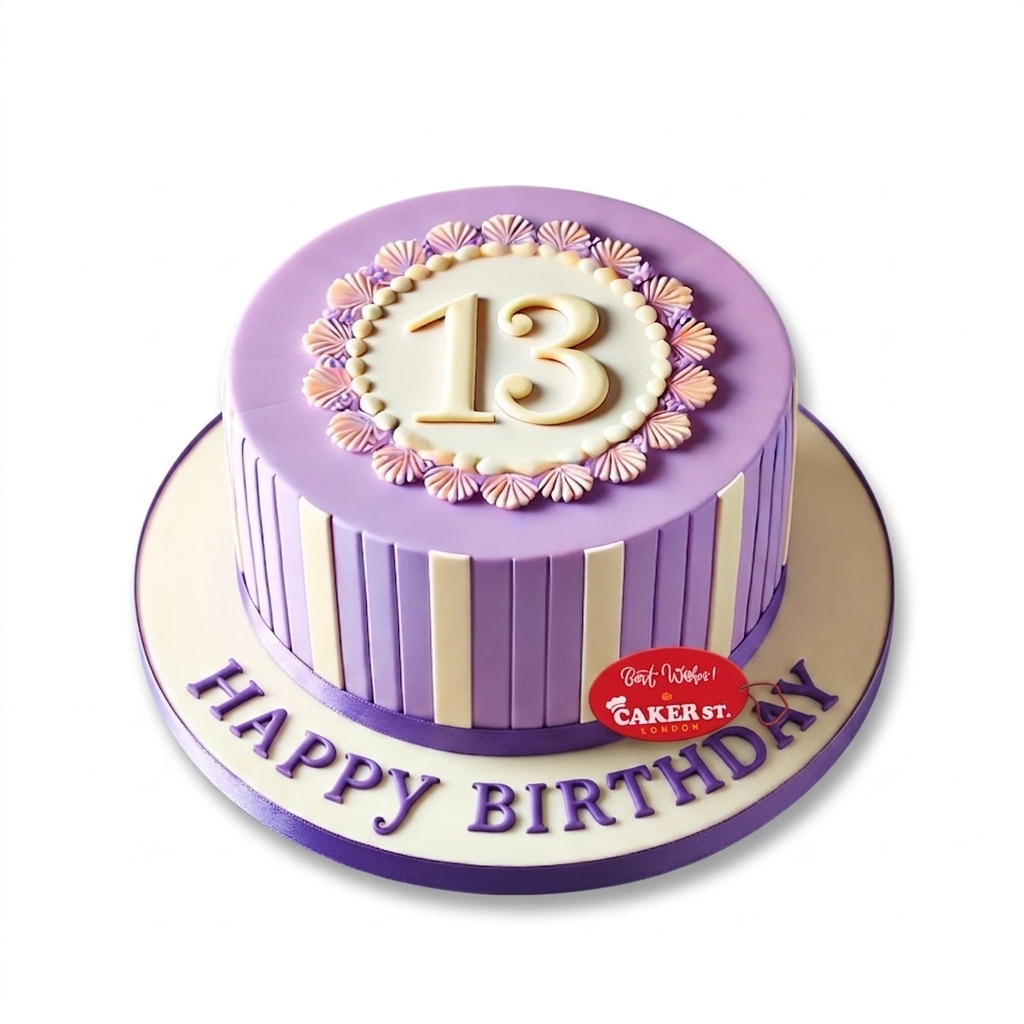 Elegant Purple Striped Birthday Cake For Her with Custom Age