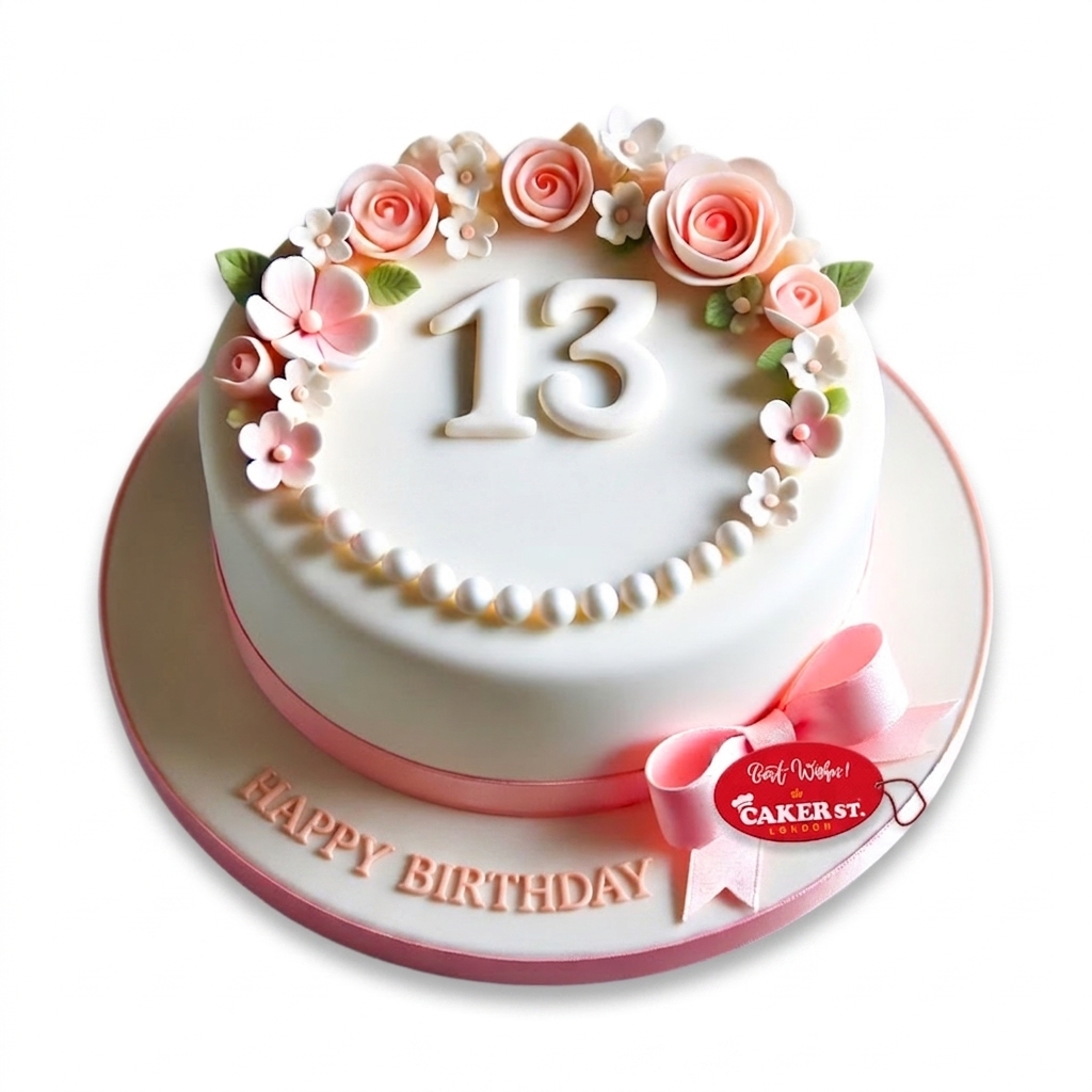 Pink Floral Birthday Cake with Custom Age Topper