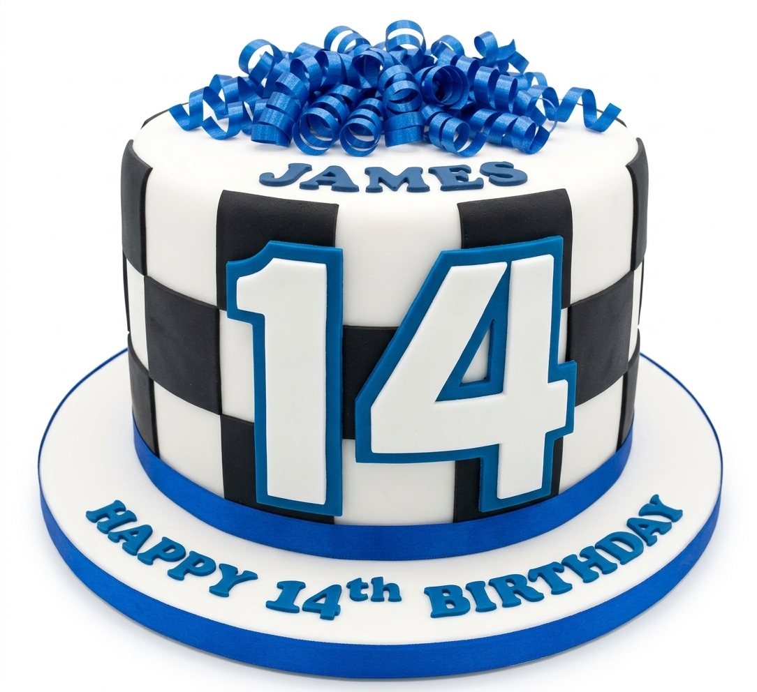 Boys Racing Checkered Flag Birthday Cake