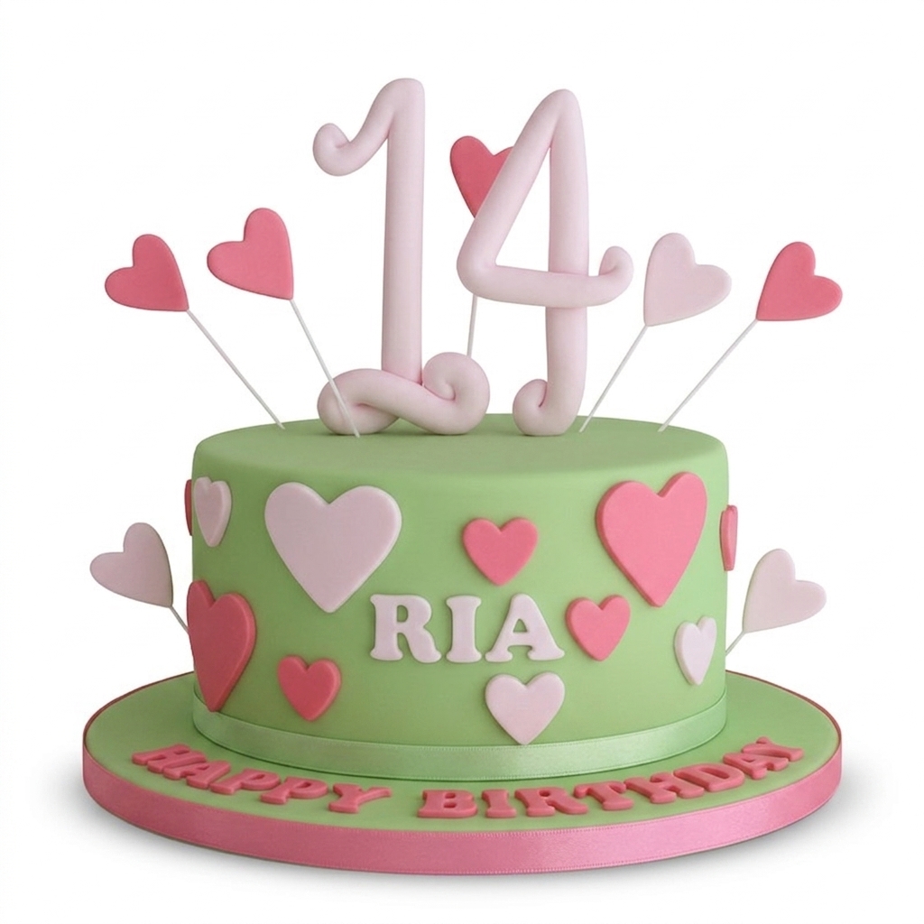 Hearts & Custom Age Birthday Cake for Her