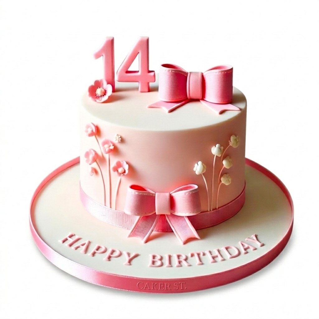 Elegant Floral Birthday Cake for Her with Bows