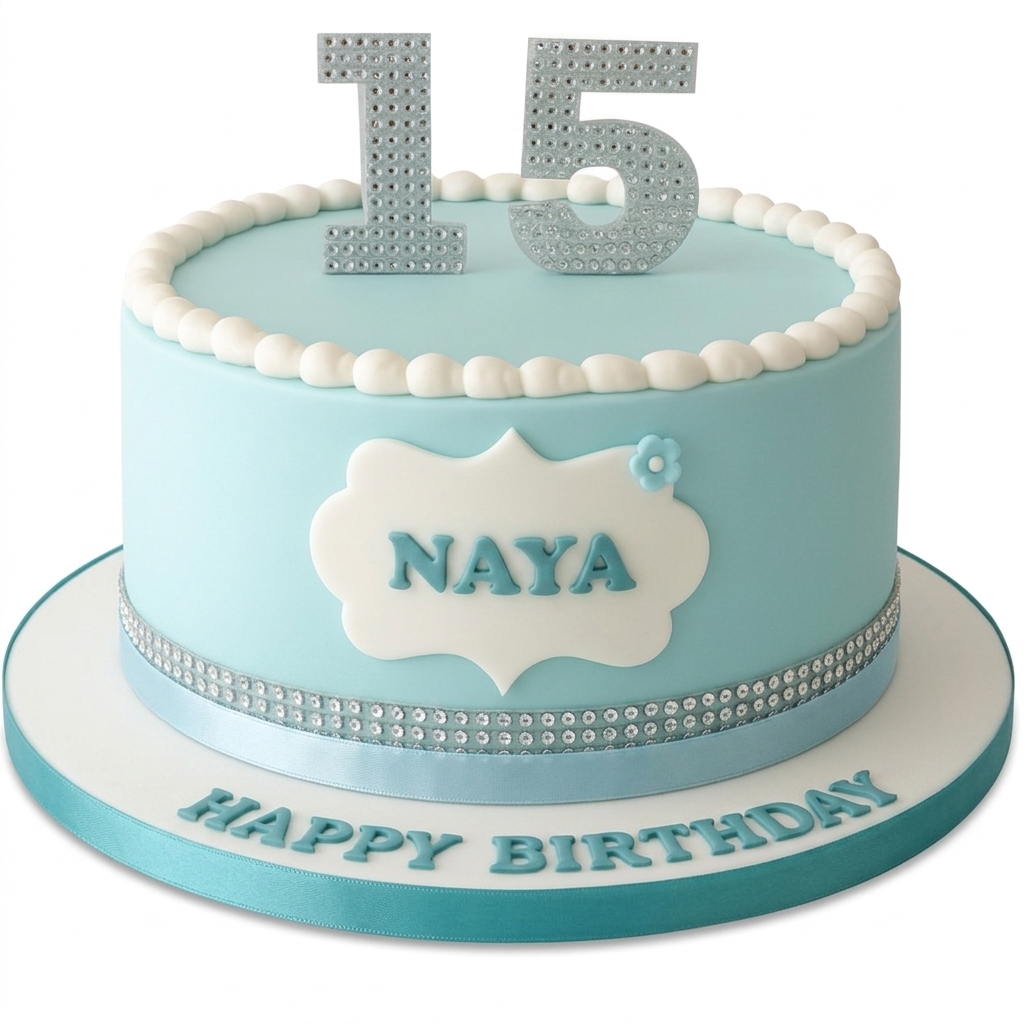 Elegant Blue Birthday Cake for Her with Custom Age