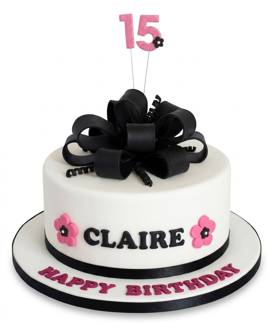 Elegant Bow & Floral Birthday Cake