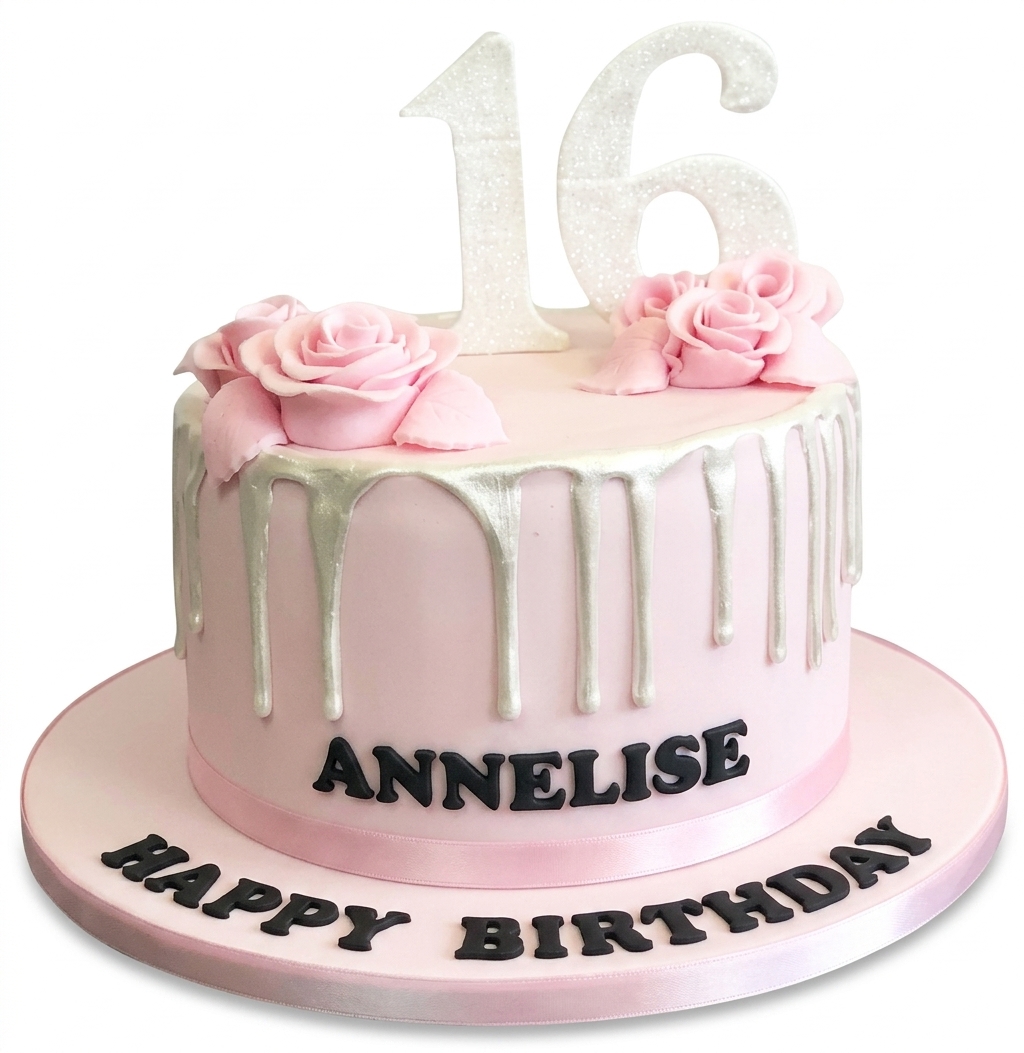 Pink Rose Drip Birthday Cake