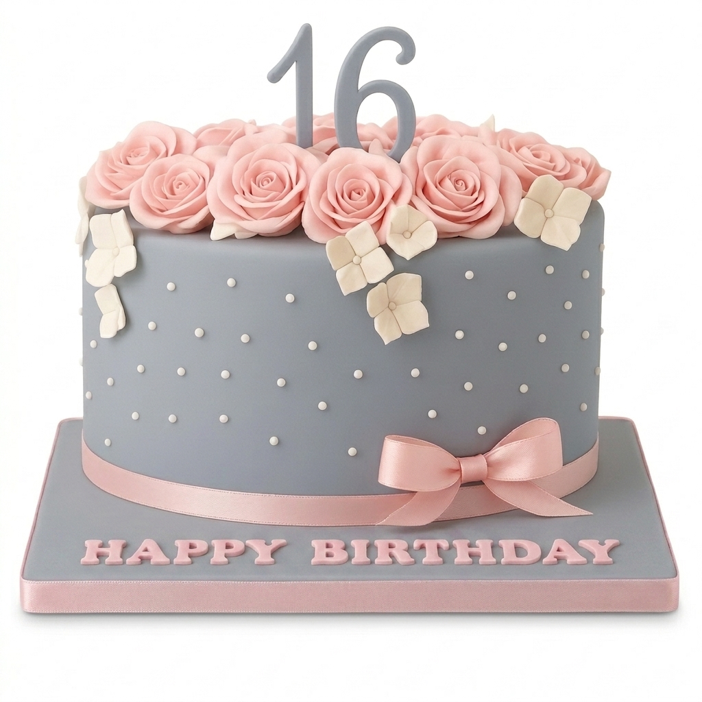 Elegant Floral Birthday Cake for Her with Custom Age Topper