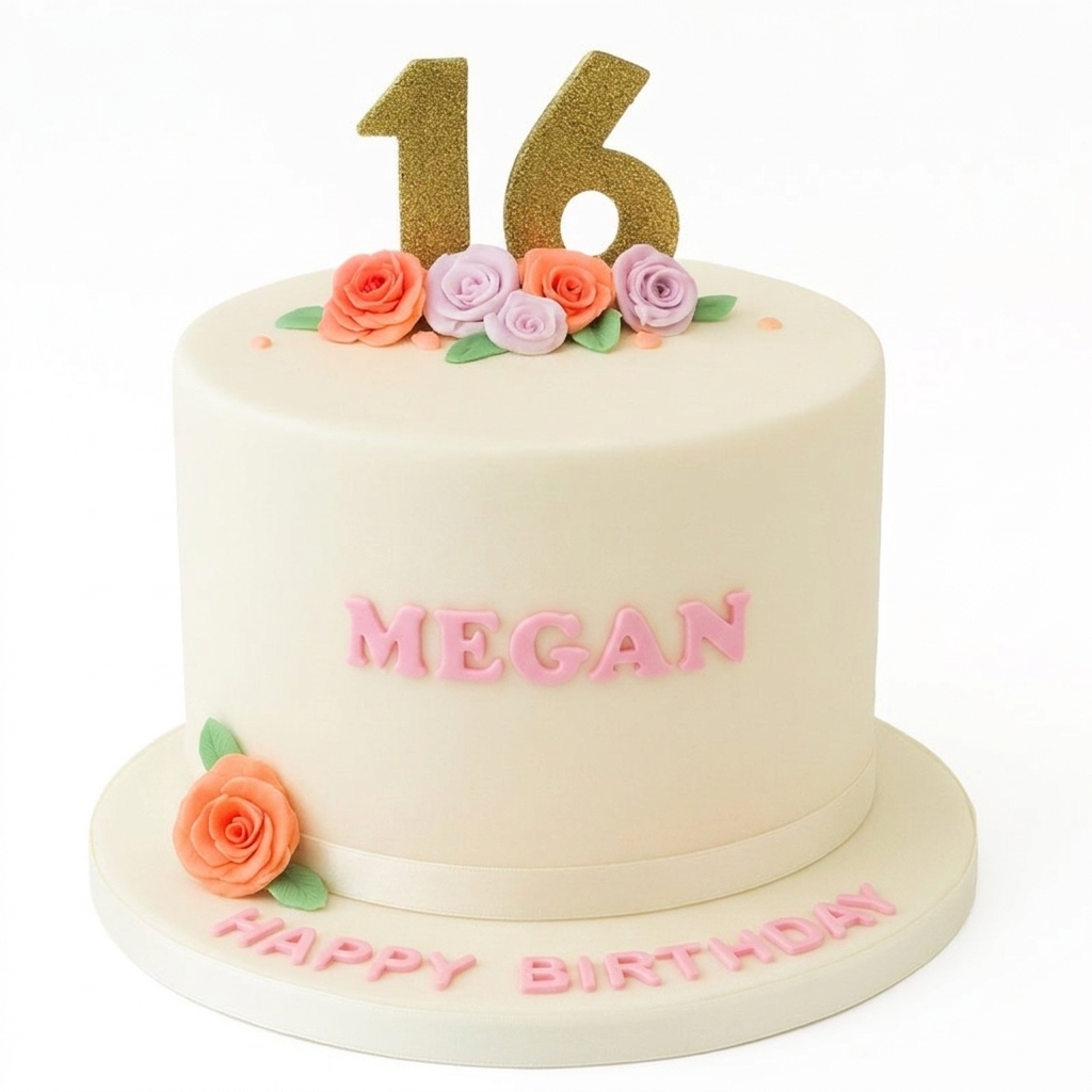 Floral Birthday Cake for Her with Custom Age Topper