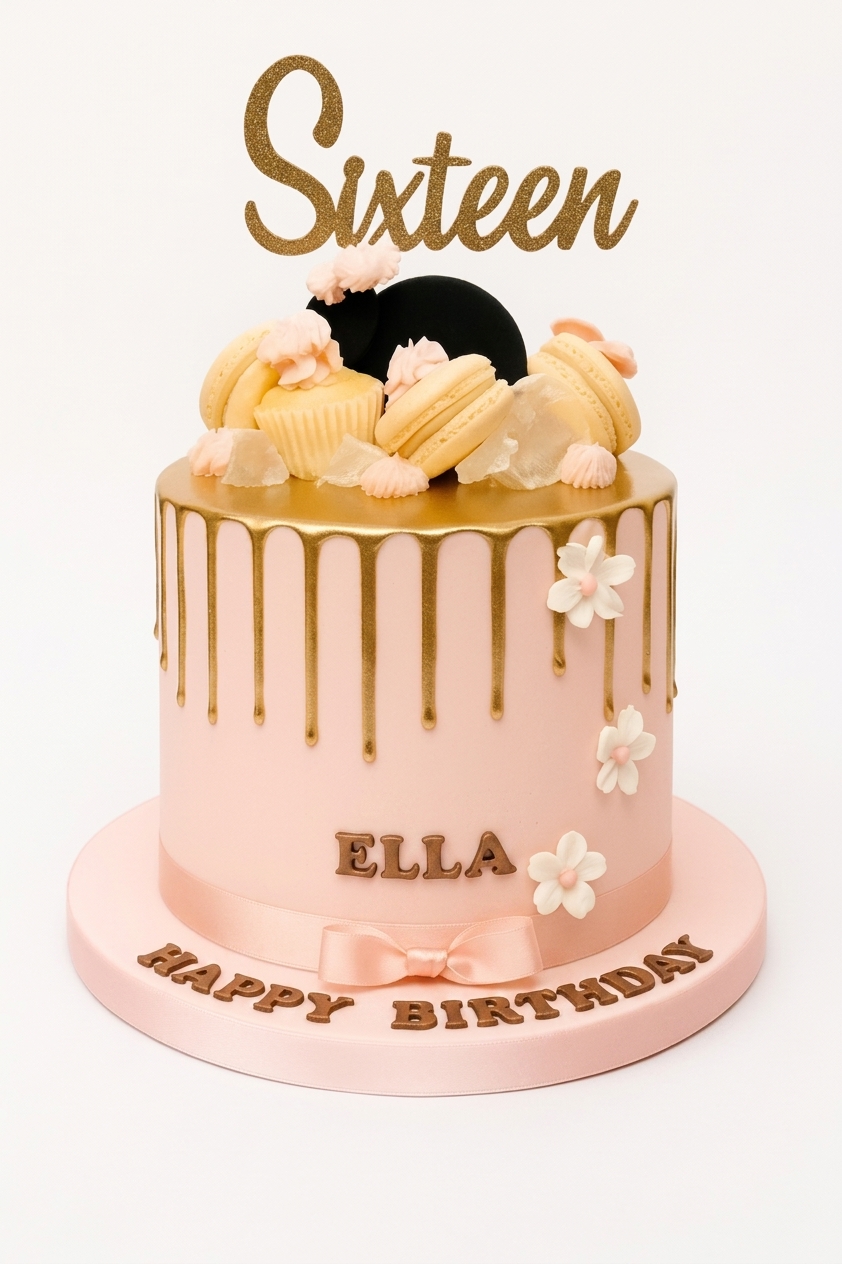 Elegant Pink & Gold Drip Birthday Cake for Her