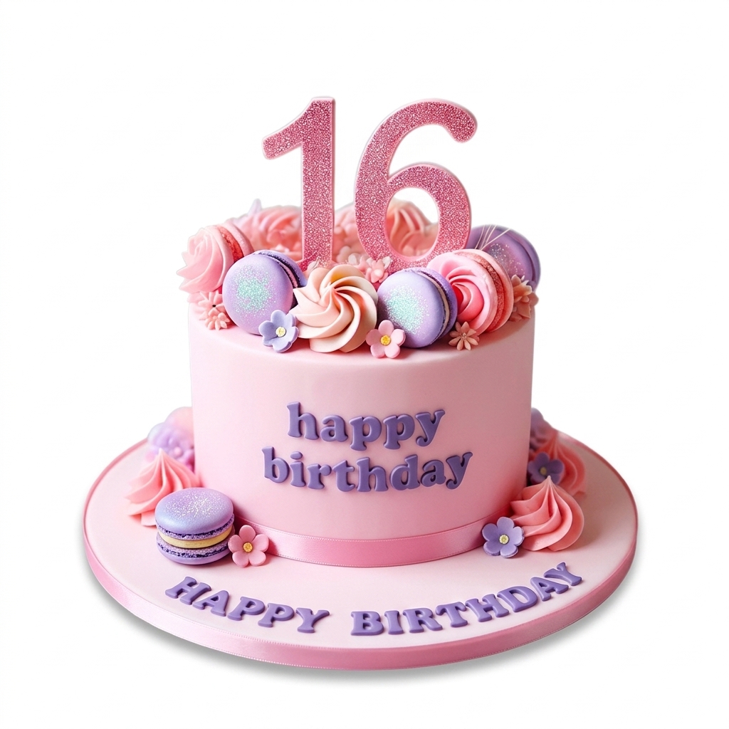 Pastel Macaron & Floral Teenager Birthday Cake