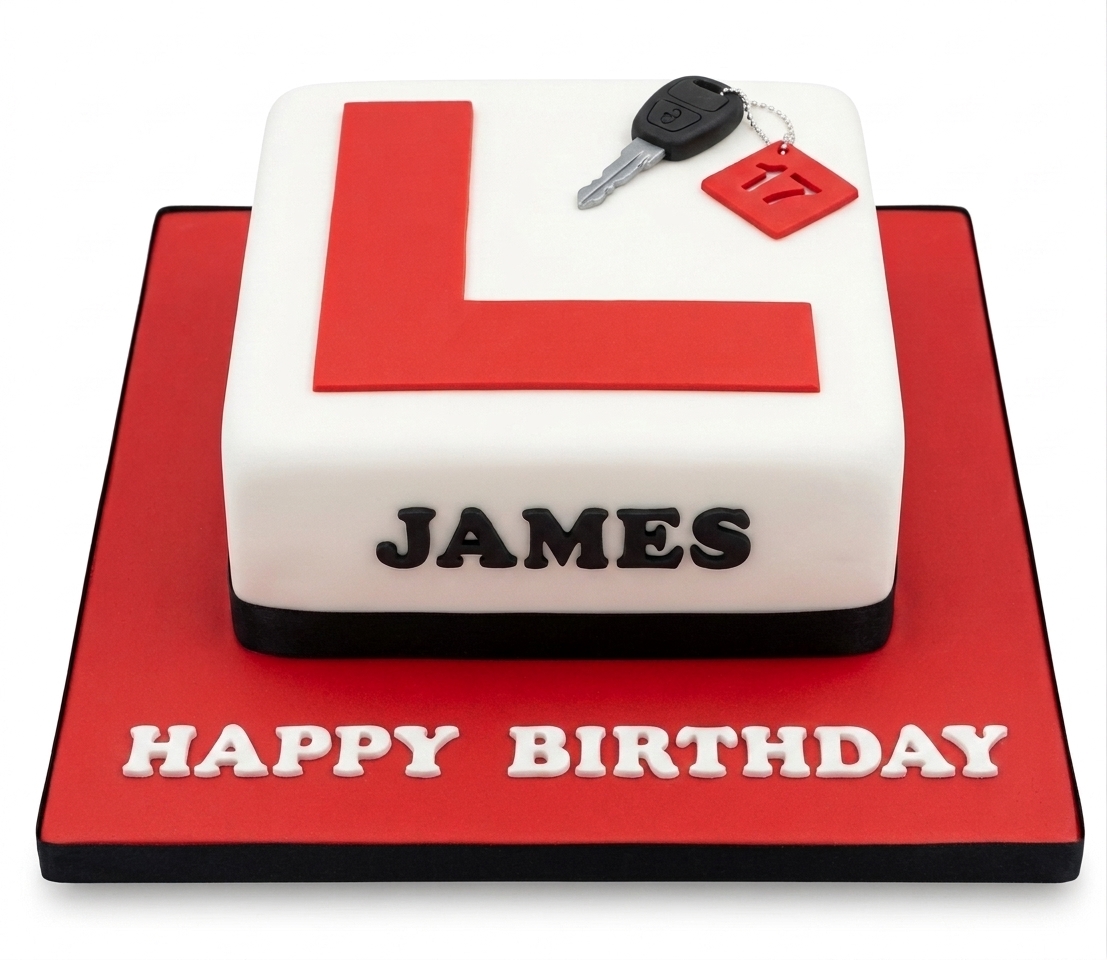 L Plate 17th Birthday Cake with Car Key