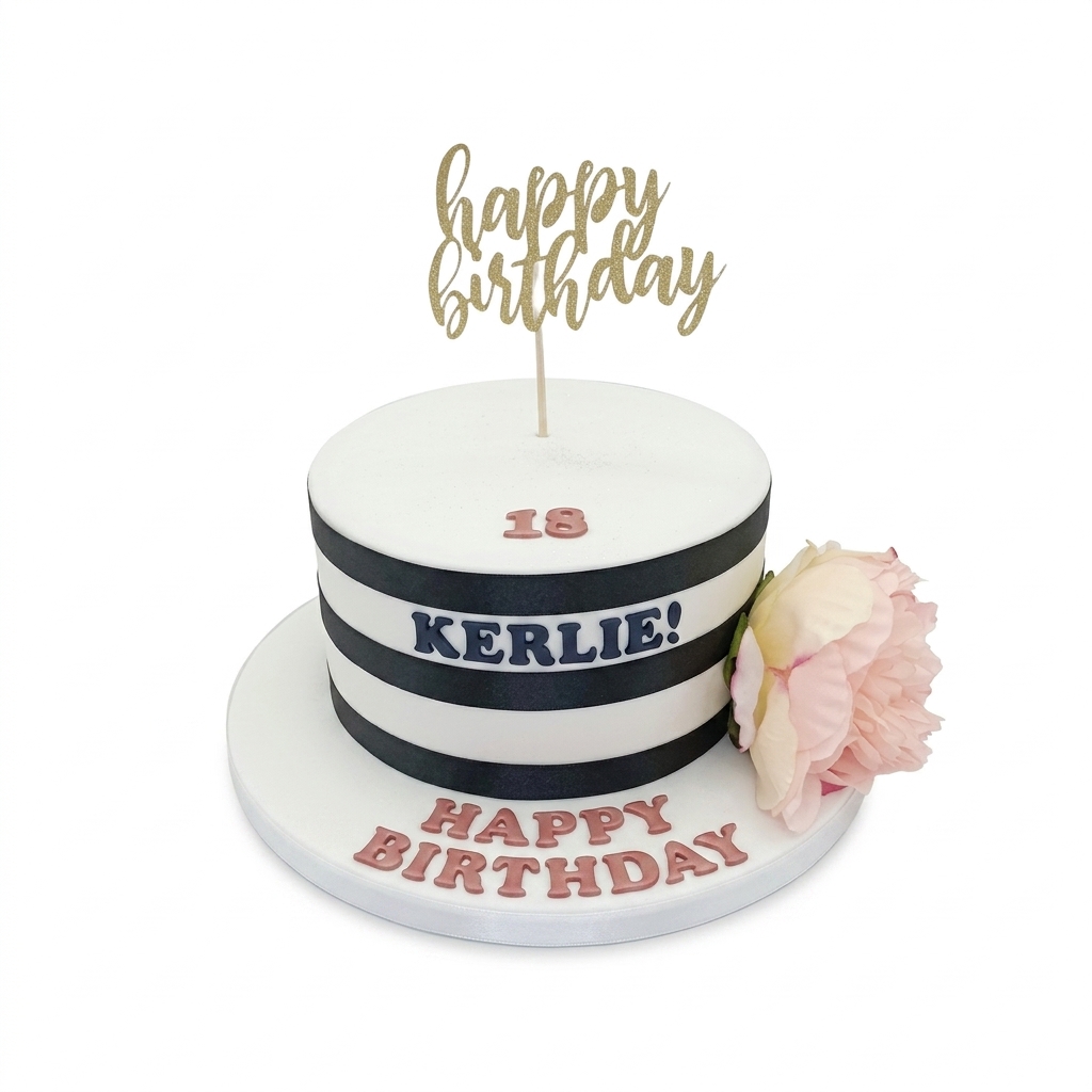 Elegant Floral Stripe Birthday Cake for Her