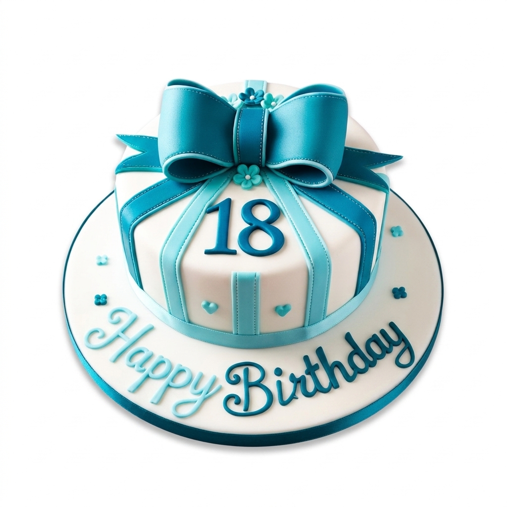 Elegant Blue Gift Box Birthday Cake for Her