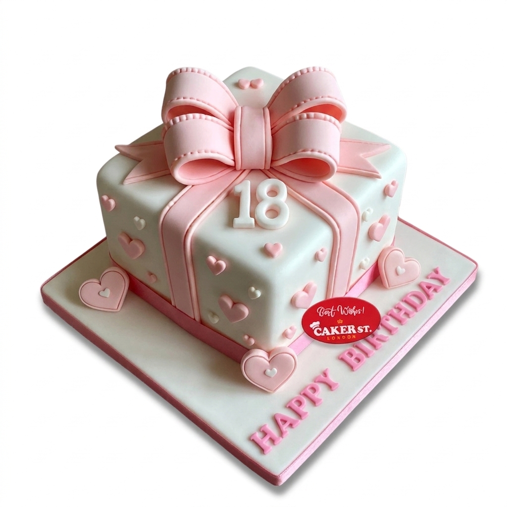 Gift Box Birthday Cake with Custom Age Topper