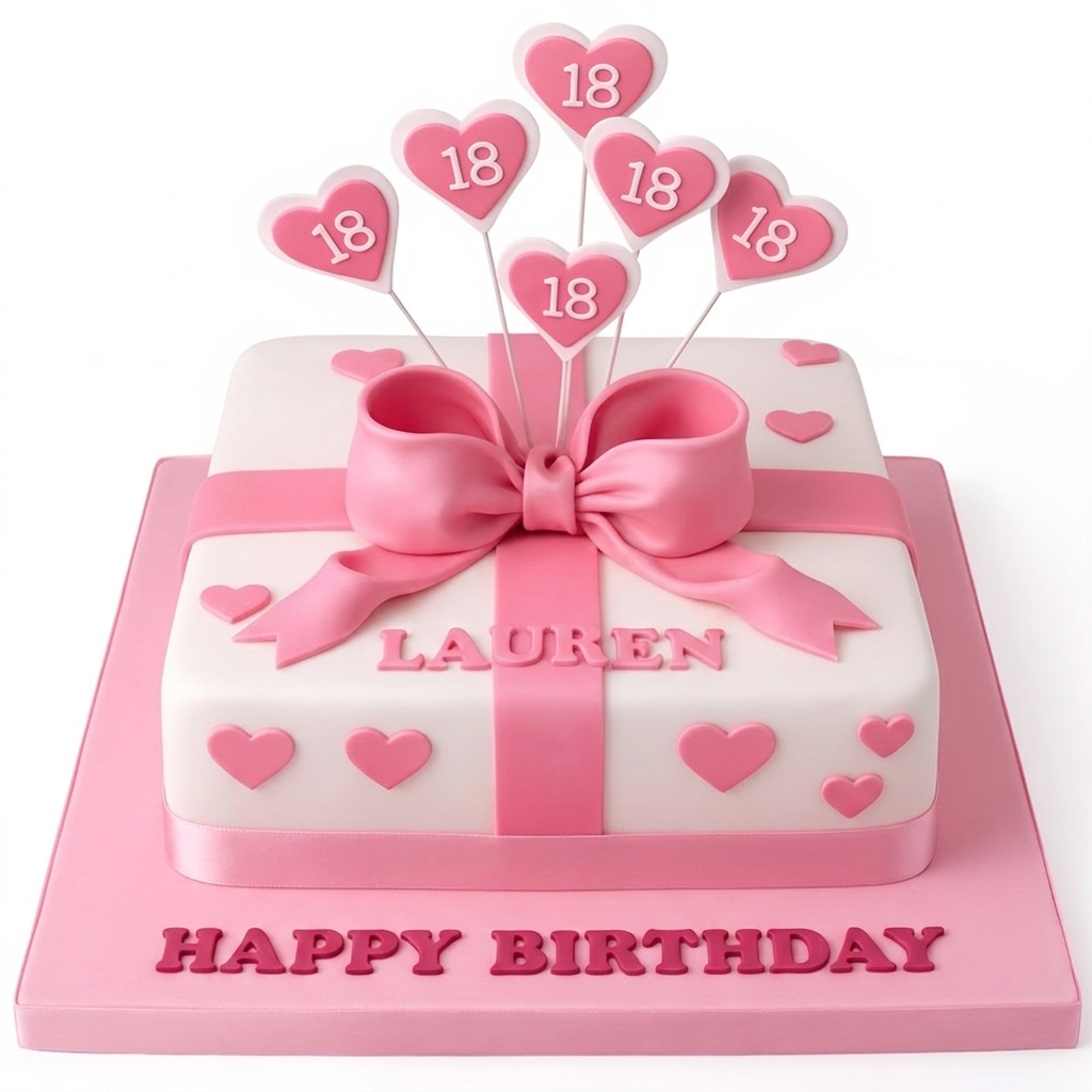 Pink Bow & Hearts Custom Age Birthday Cake for Her