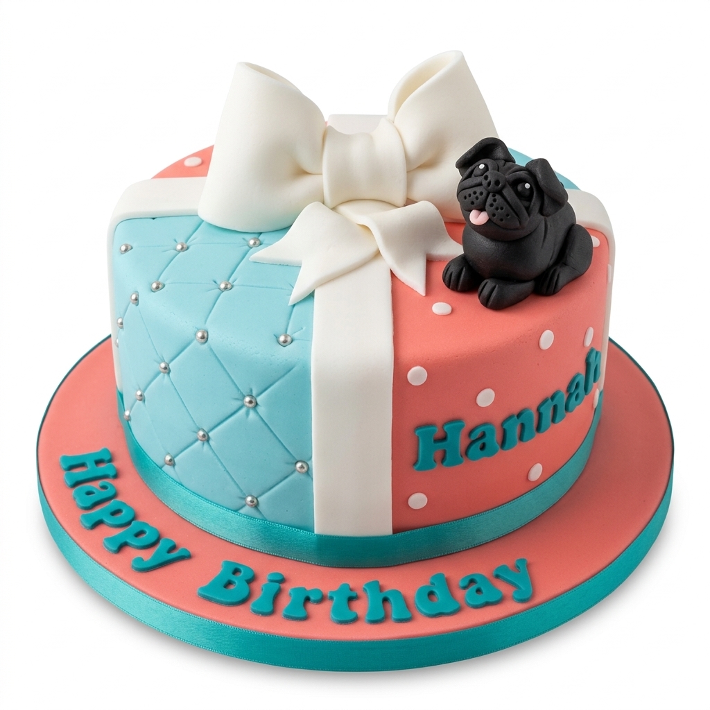 Pug Dog Gift Box Birthday Cake