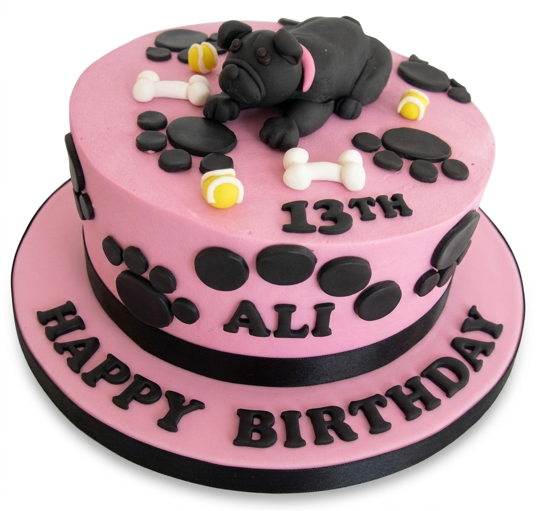 Pug Dog Birthday Cake with Custom Age