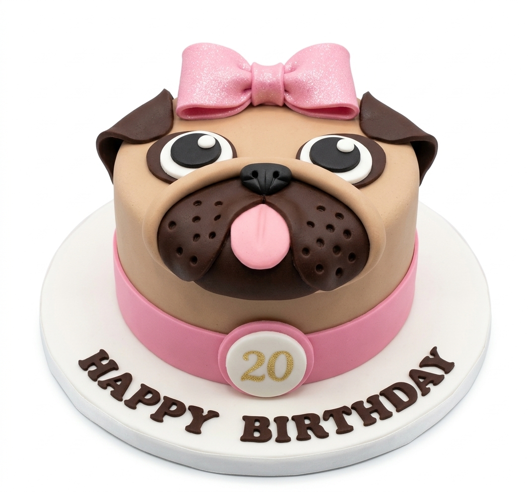 Pug Dog Birthday Cake with Custom Age