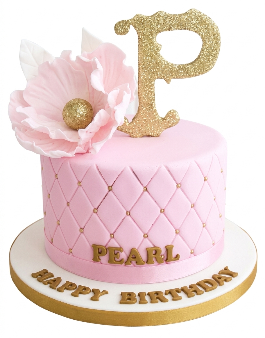 Pink Floral Birthday Cake with Custom Initial