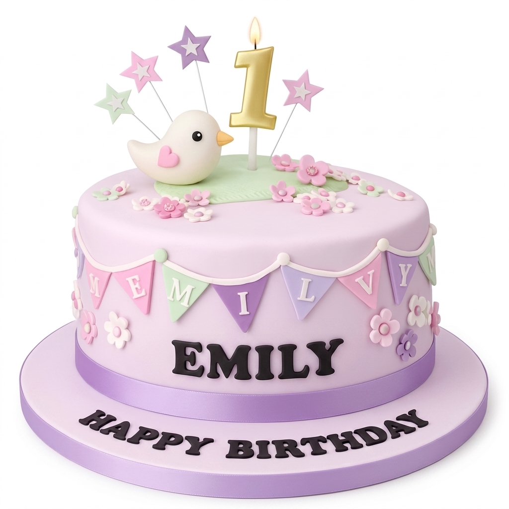 Adorable Bird & Floral 1st Birthday Cake for Girls