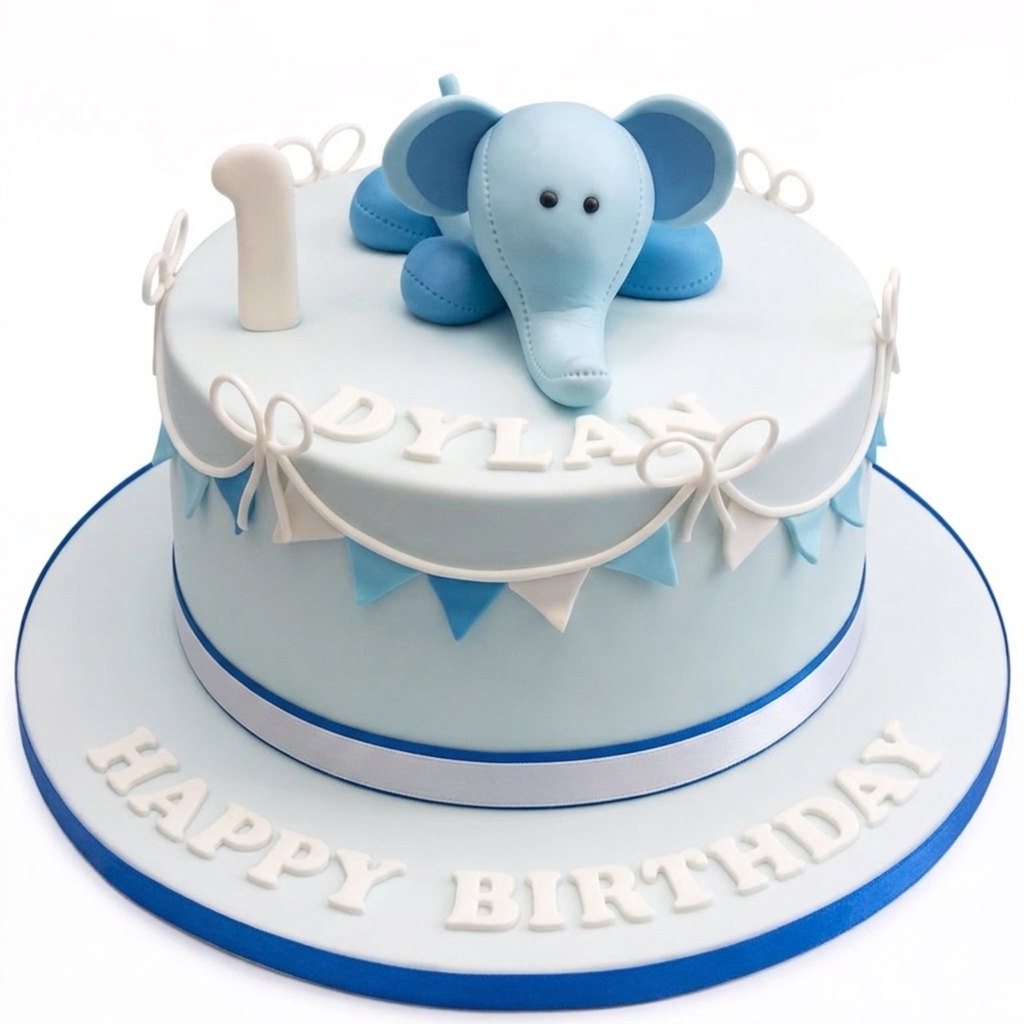 Blue Elephant 1st Birthday Cake for Boys