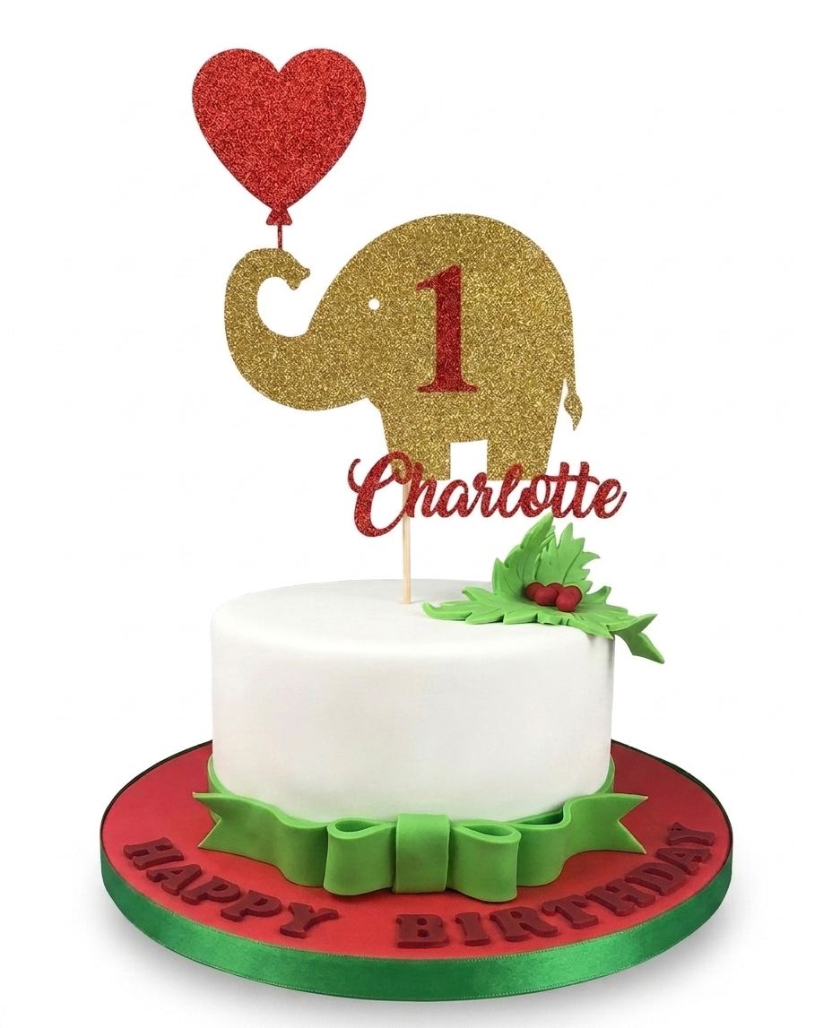 Elephant Birthday Cake with Custom Age Topper