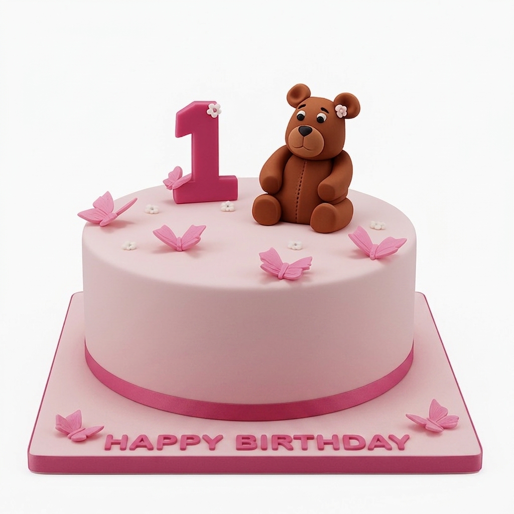 Pink Teddy Bear 1st Birthday Cake
