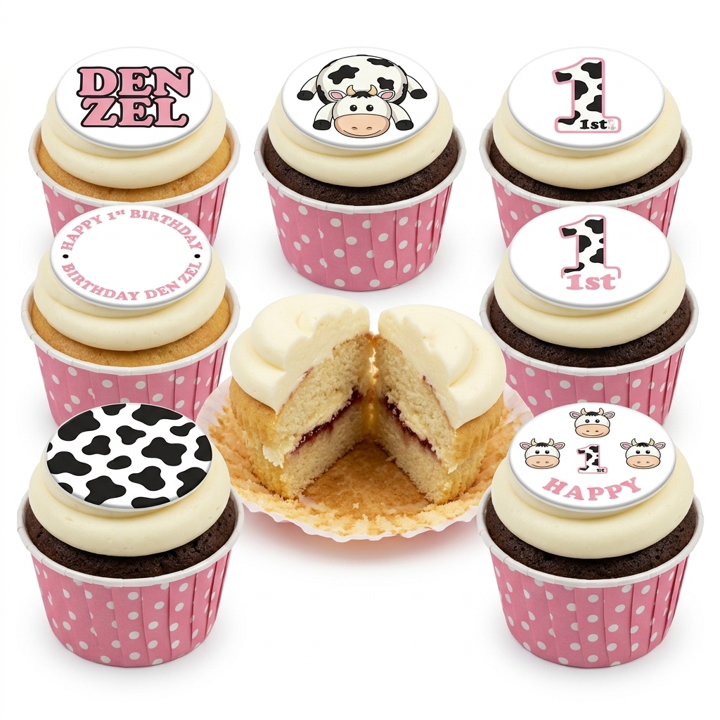 Personalised Baby Cow 1st Birthday Cupcakes for Boys