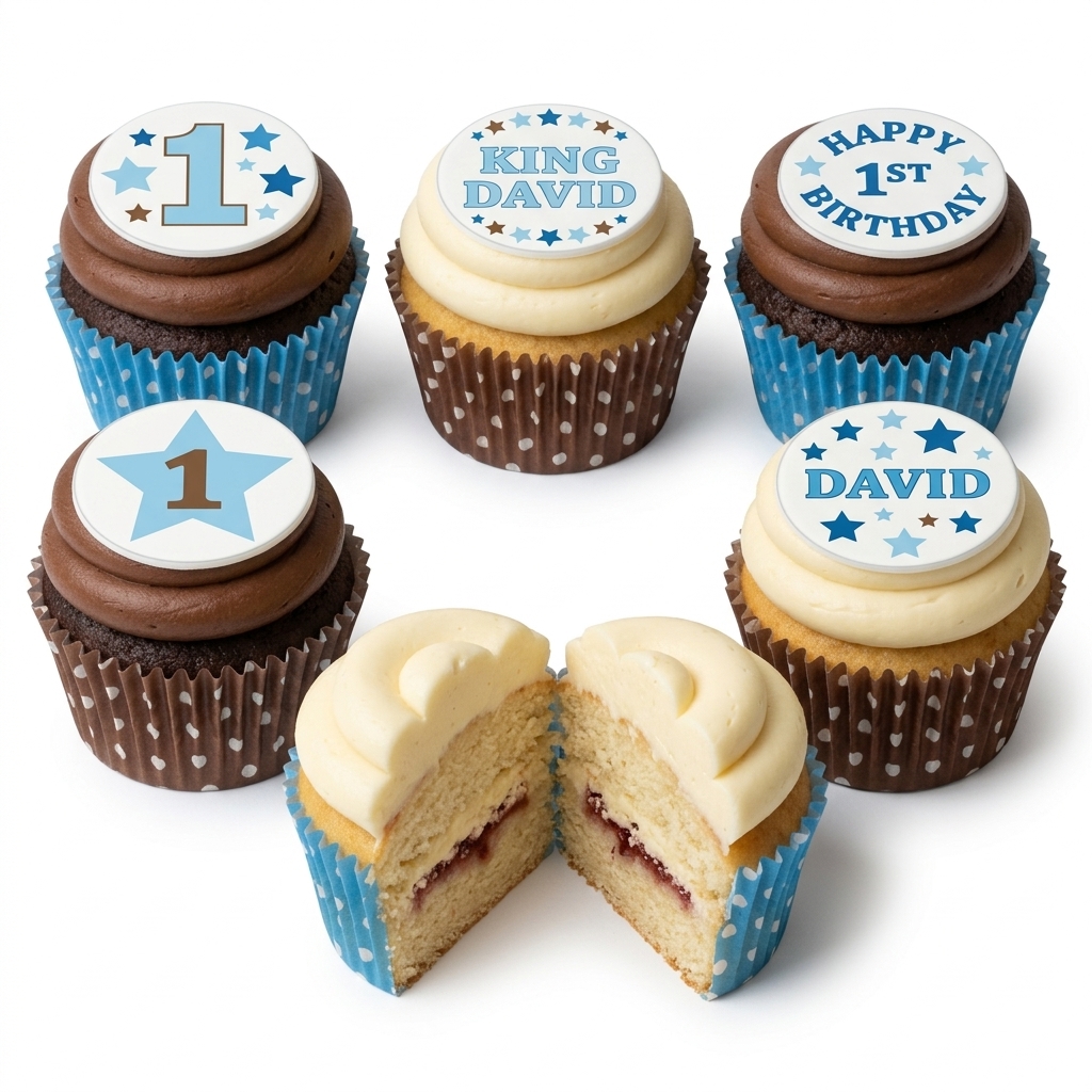 Baby Boy 1st Birthday Cupcakes with Stars