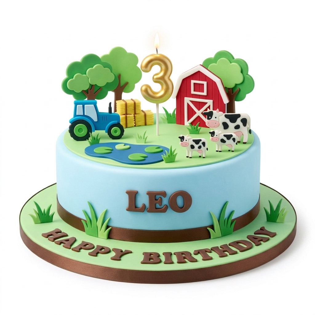 Farm Animals Kids Birthday Cake with Custom Age