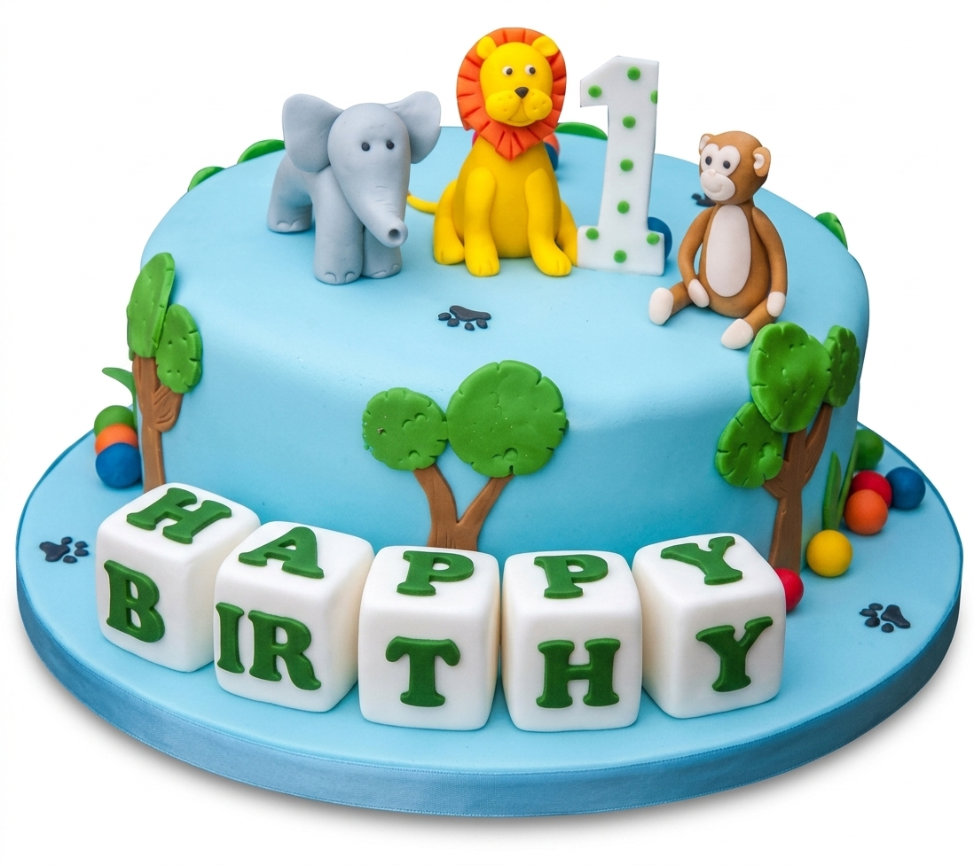 Jungle Animals Birthday Cake for Kids