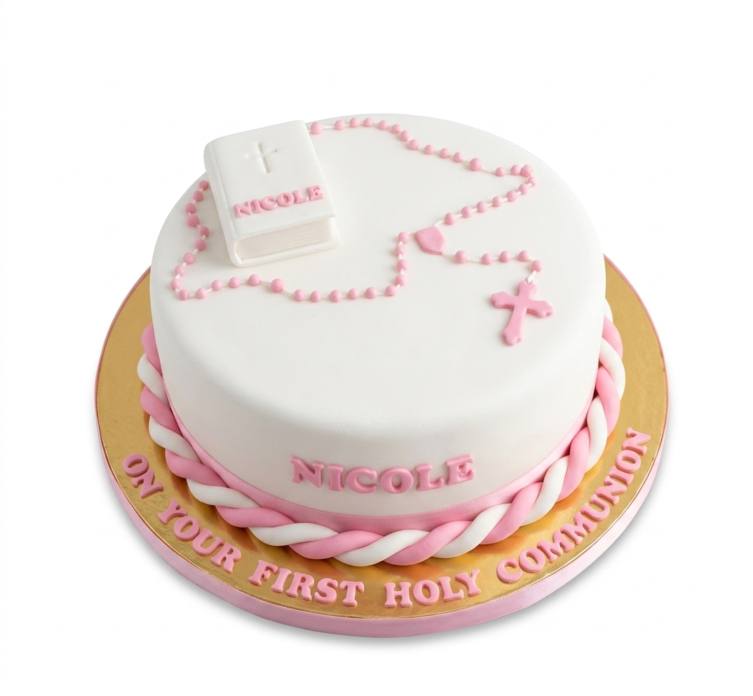First Holy Communion Cake with Rosary & Bible