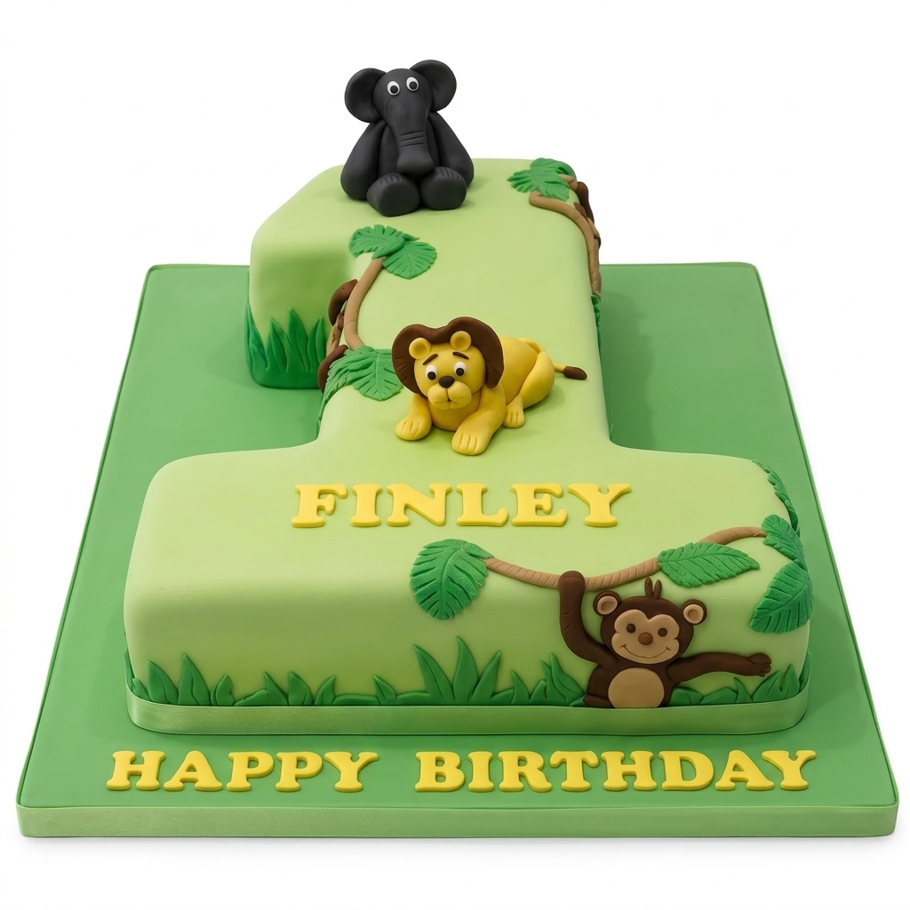 Jungle Theme 1st Birthday Cake