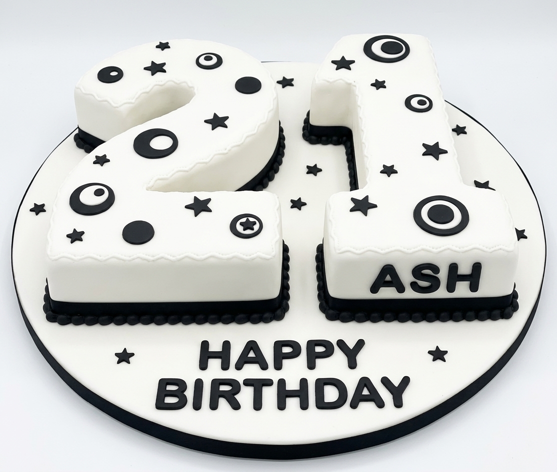 Black and White Custom Number Birthday Cake