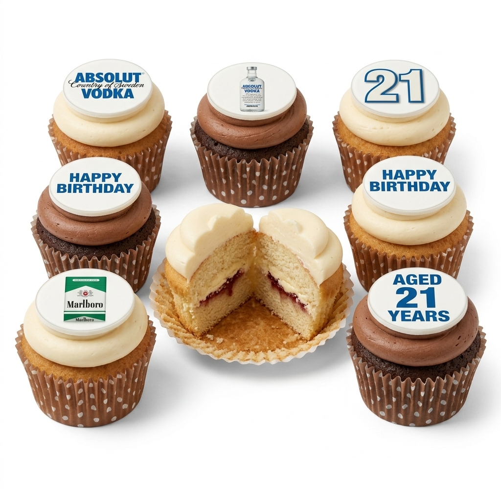 21st Birthday Cupcakes with Adult Brand Toppers
