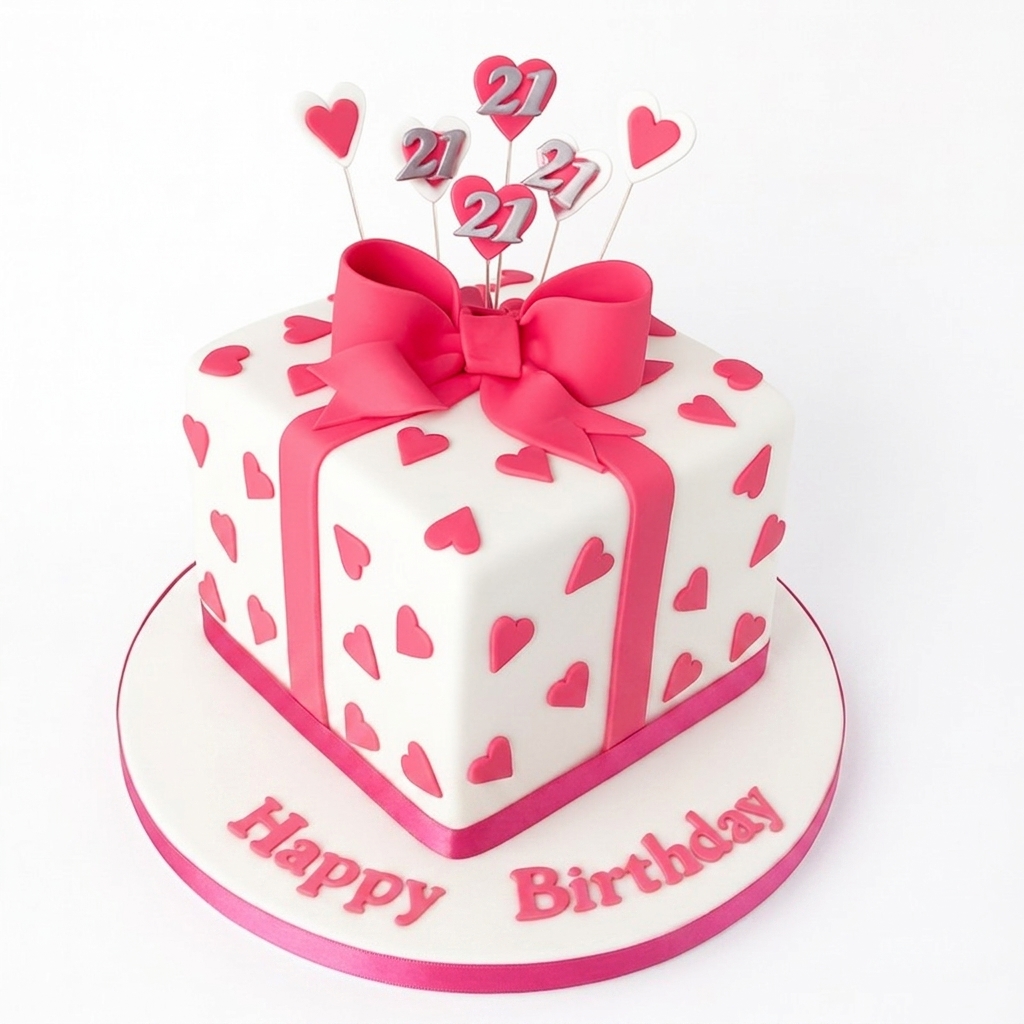 Gift Box Heart Birthday Cake For Her
