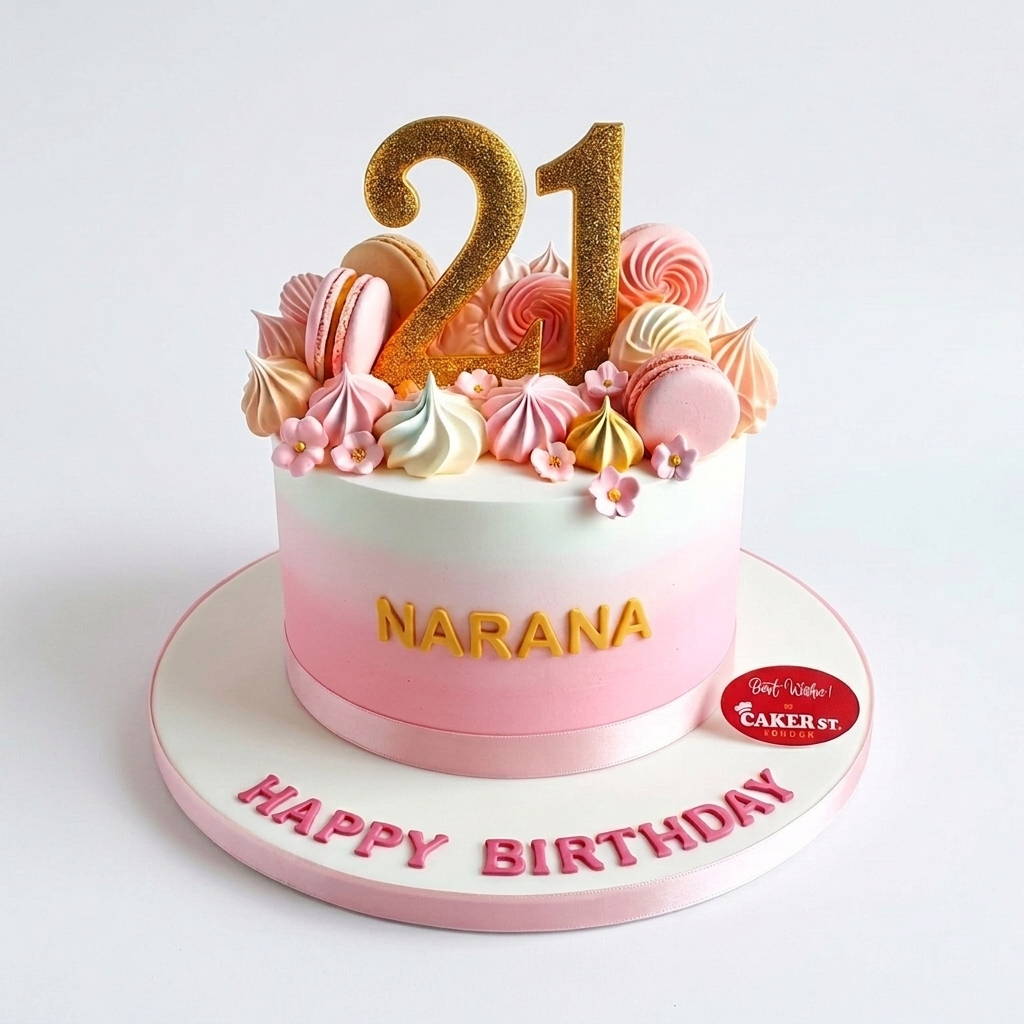Floral & Macaron Ombre Birthday Cake for Her with Custom Age
