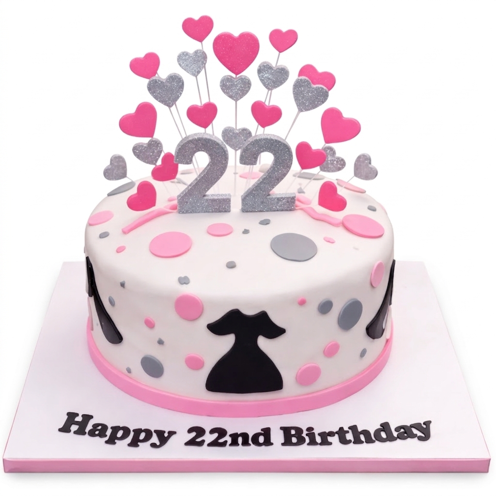 Fashion Theme Birthday Cake with Hearts & Dresses