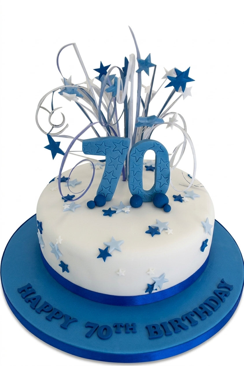 70th Birthday Star Burst Celebration Cake