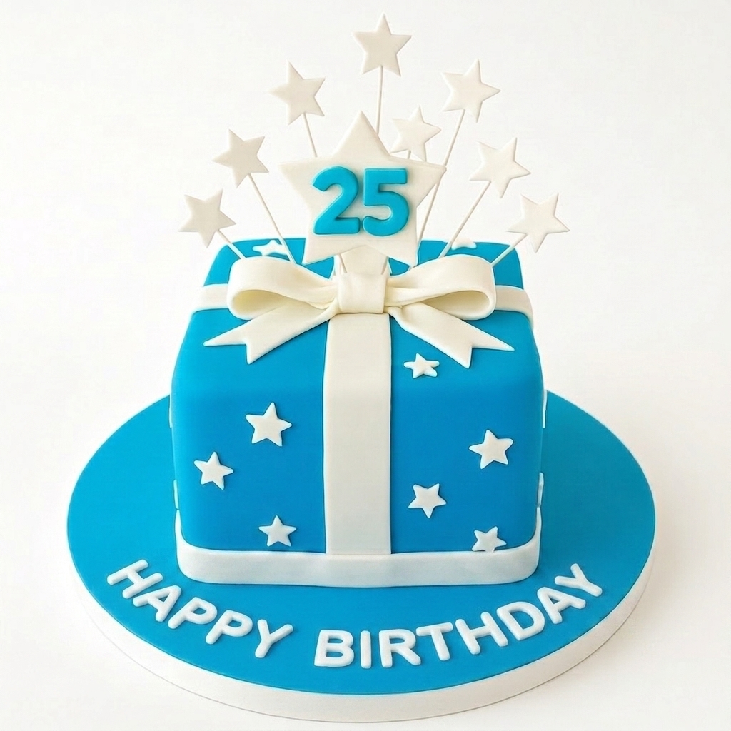 Blue Gift Box Birthday Cake with Custom Age Topper