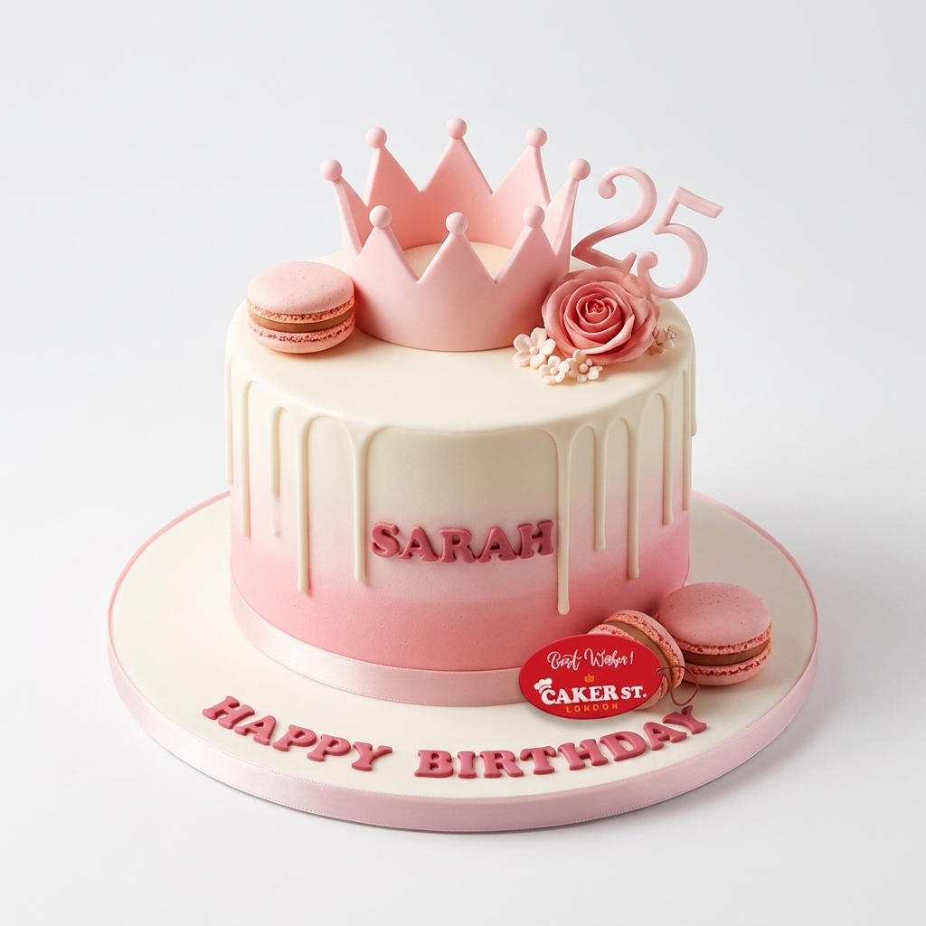 Pink Princess Crown Drip Birthday Cake for Her