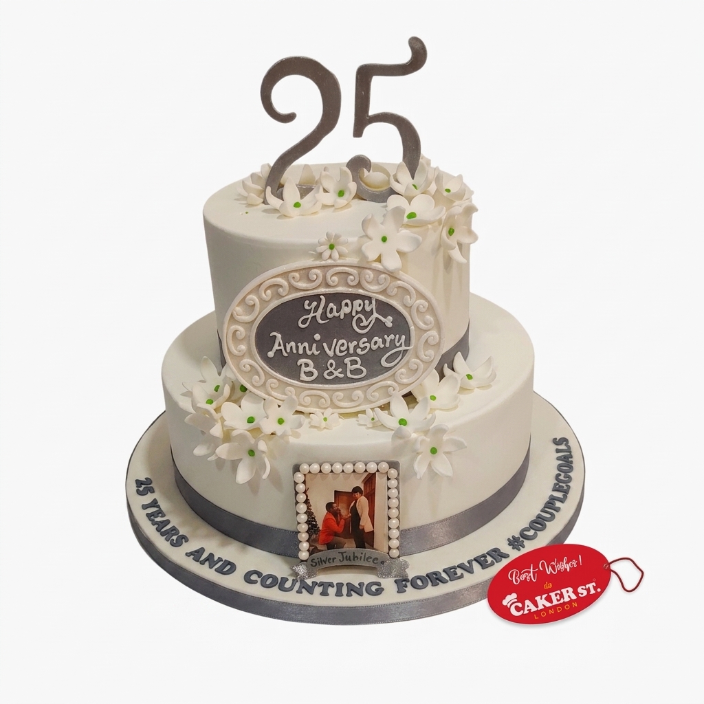 25th Wedding Anniversary Cake | Silver Jubilee Floral Design